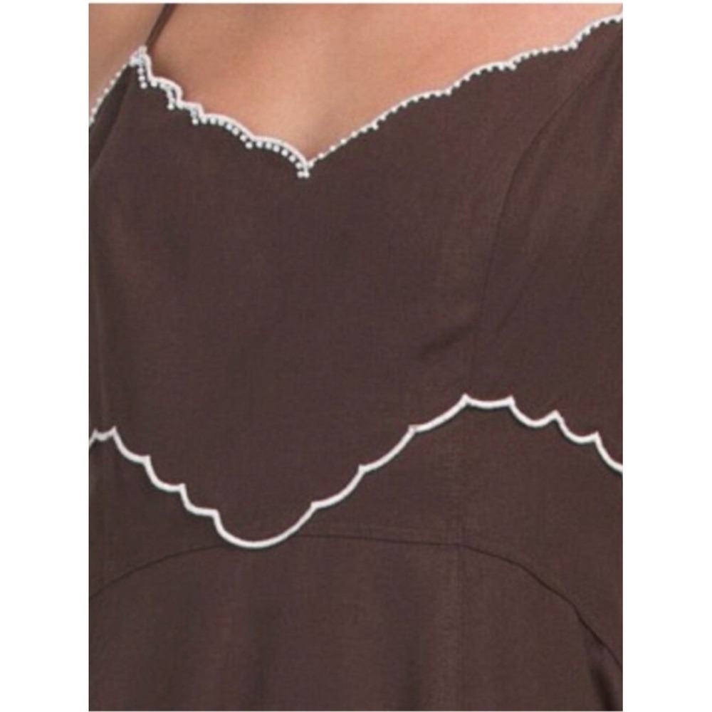 Tuckernuck Caroline Constas Scallop Linen Maxi Dress Chocolate Brown Medium NWT - Picture 2 of 5